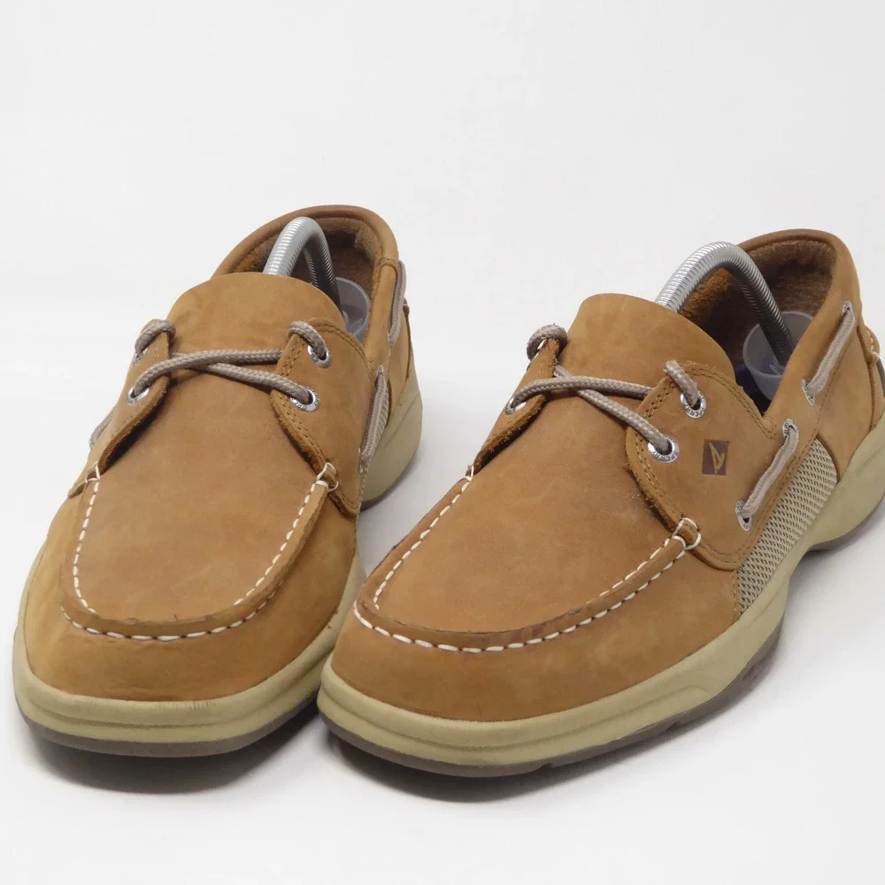 Sperry Mens Intrepid 2-Eye Boat Shoes Tan Leather Mesh STS21592 Size 11